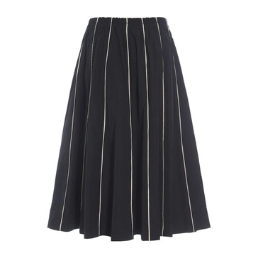 Striped Poplin Skirt Black/Ivory Piping