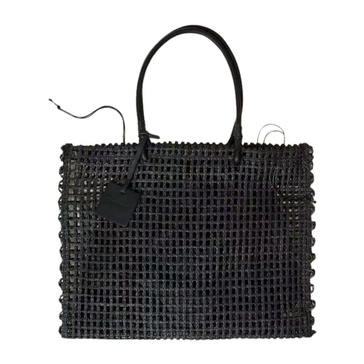 Black Woven Straw Shopper Bag