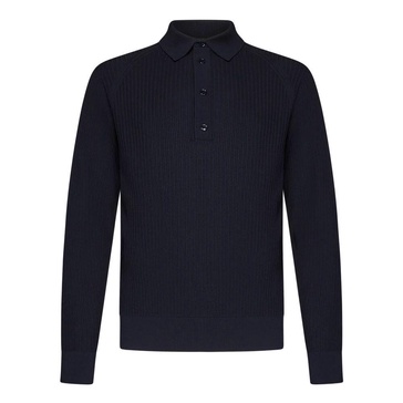 Blue Wool Long-Sleeved Polo Shirt