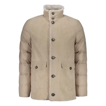Shearling Down Jacket with Stand Collar
