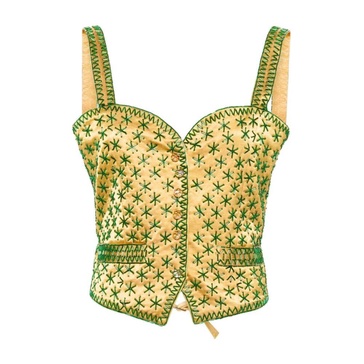 Beaded Star Top in Yellow Green