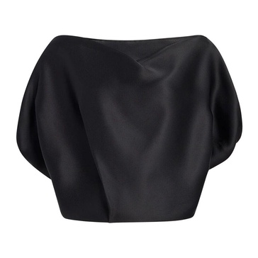 Black Silk Boat Neck Blouse