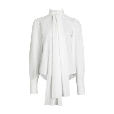 White Cotton Stand-Up Collar Shirt