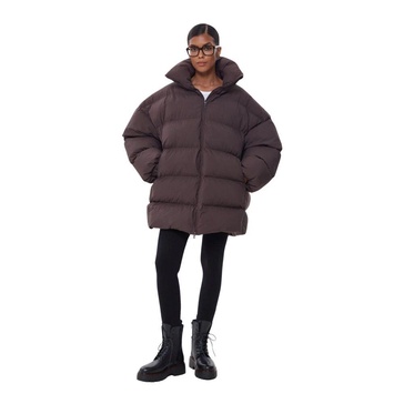 Women's Dark Brown Quilted Puffer Jacket with a High Collar Estro ER00116295