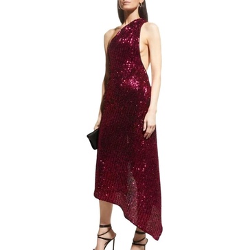 One-shoulder sequin long dress