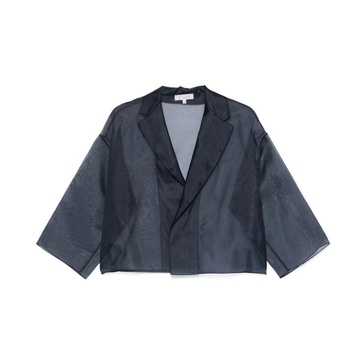 Navy Blue Sheer Open Front Jacket