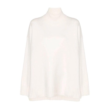 White Ribbed Knit Turtleneck Sweater