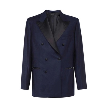 Double-Breasted Wool Jacket with Satin Lapel
