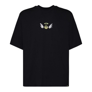 Black Cotton T-shirt with Round Collar