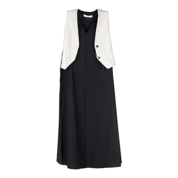 Long linen and cotton dress with vest