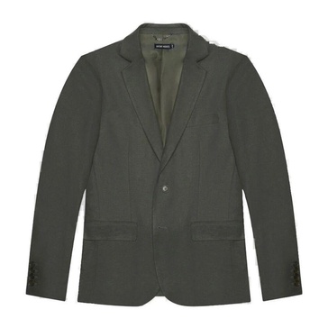 Green Linen-Blend Blazer Button-Front