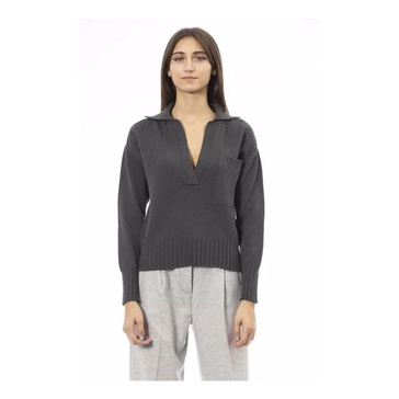 Green Wool V-Neck Sweater with Front Pocket