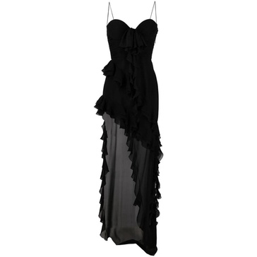 Black Velvet Deep V-neck Dress with Crystal Buckle