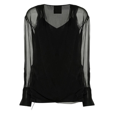 Black Silk Chiffon Wrap Blouse