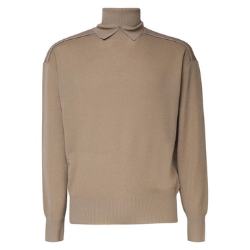 Beige High Neck Sweater Elastic Cuffs