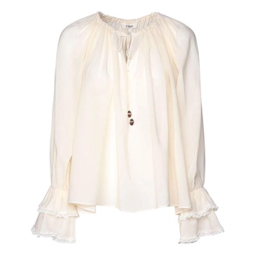 White Cotton Blouse with Ruffles