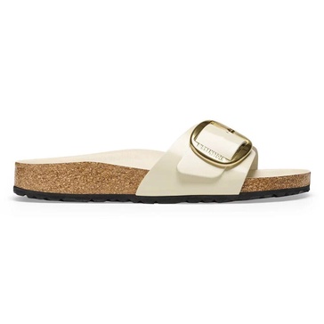 Madrid Big Buckle Natural Leather Patent Sandals