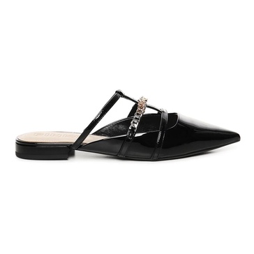 Black Patent Leather Sandals with Chain