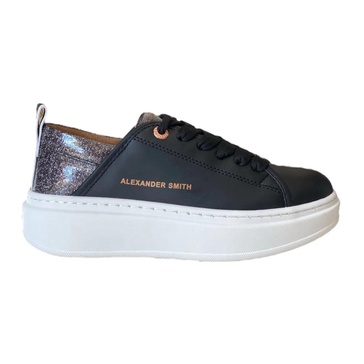 Black Leather Sneaker with Glitter Detail