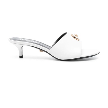 White Leather Kitten Heel Sandals