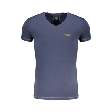 Blue Cotton T-Shirt with V-Neck