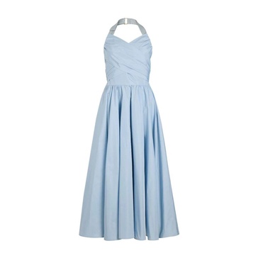 Blue Bow Detail Pleated Dress