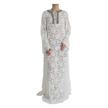 White Lace Crystal Embellished Shift Dress