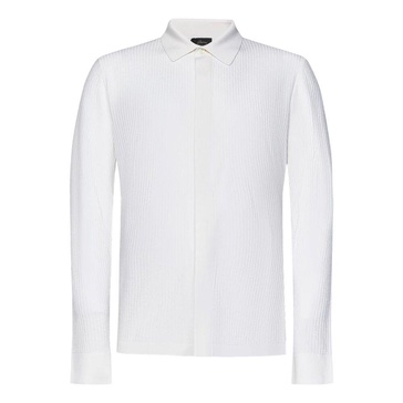 White Jacquard Stripe Cashmere Silk Shirt