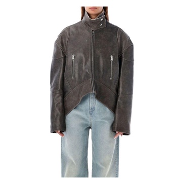 Curved Hem Leather Jacket