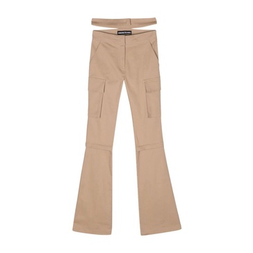 Flared Beige Trousers with Detachable Panels