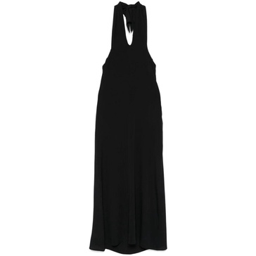 Black Crepe Midi Dress with Neck Tie