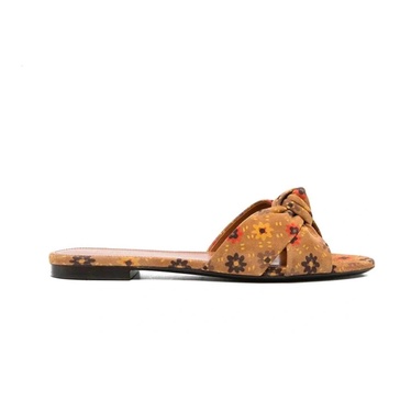 Knotted Suede Slides Floral Print