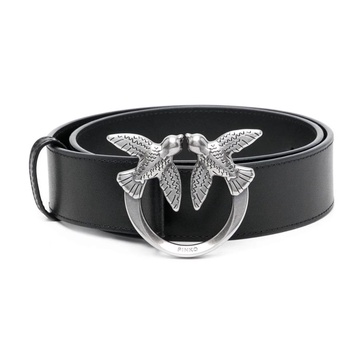 Black Leather Logo-Buckle Belt