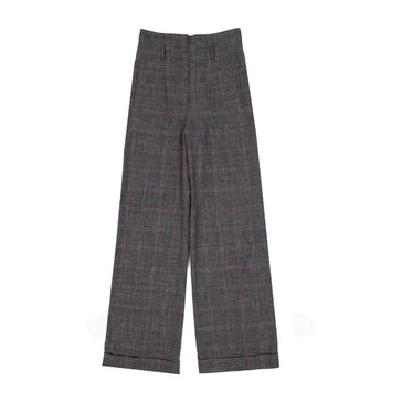 Gray Checkered Cotton Wool Trousers