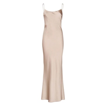 Beige Draped Back Long Dress