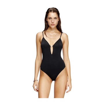 Black Microfibre Bodysuit with Deep V-neckline