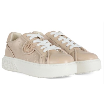 Embossed Leather Sneakers with Love Birds