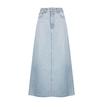 Maxi Denim Skirt with Frayed Edge