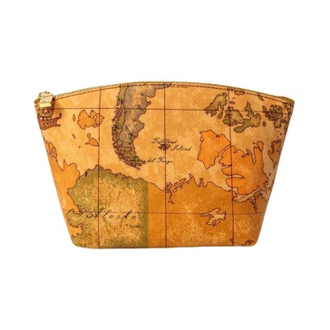 Beige Leather Trim Zip Bag