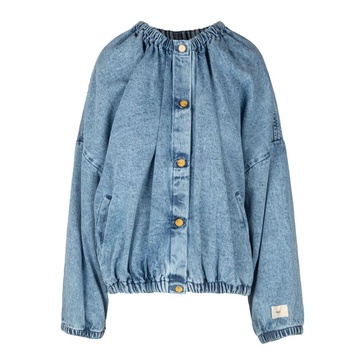 Denim Bomber Jacket with Elastic Cuffs