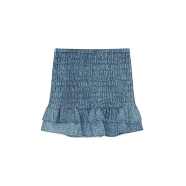 Blue Cotton Ruffle Short Skirt