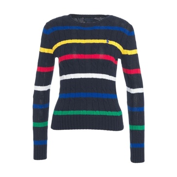 Blue Striped Cable Knit Sweater