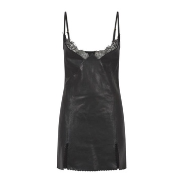 Black Embroidered Leather Dress