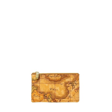 Beige Leather Zip Clutch Bag