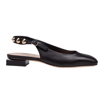 Studded black leather sling-back ballerina