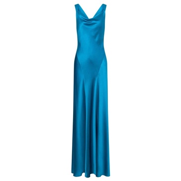 Blue Satin Dress with Cut-Out Back