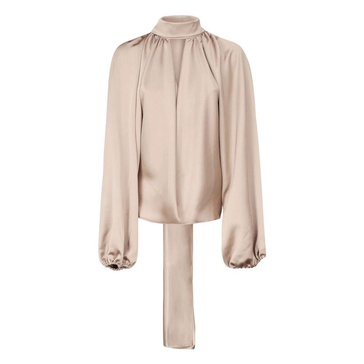 Chic Beige Blouse with Drop Opening