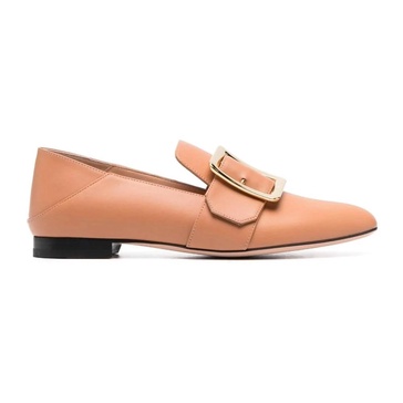Leather Loafers with Gold Tone Buckle