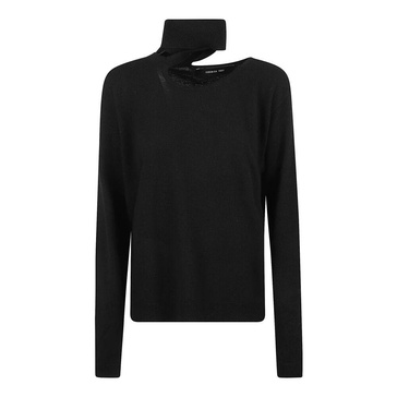 Black Knitted Sweatshirt with Detachable Turtleneck