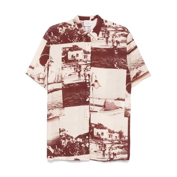 Brown Patchwork Shirt Classic Collar Short Sleeves